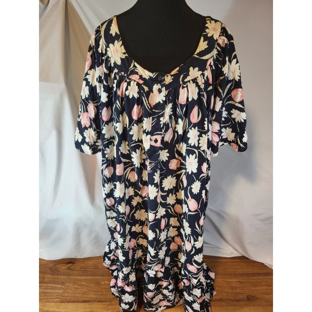 Vtge Sita‎ Womens 1X Oversized Floral Midi Dress Cottagecore Short Sleeves Mumu